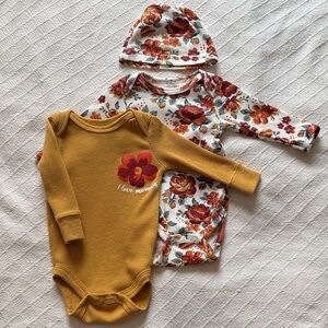Floral and Mustard Baby Onesie Set
